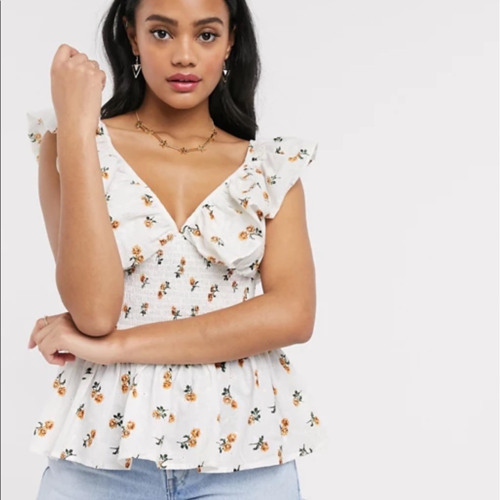 ASOS shirred waist ruffle sun top floral broderie